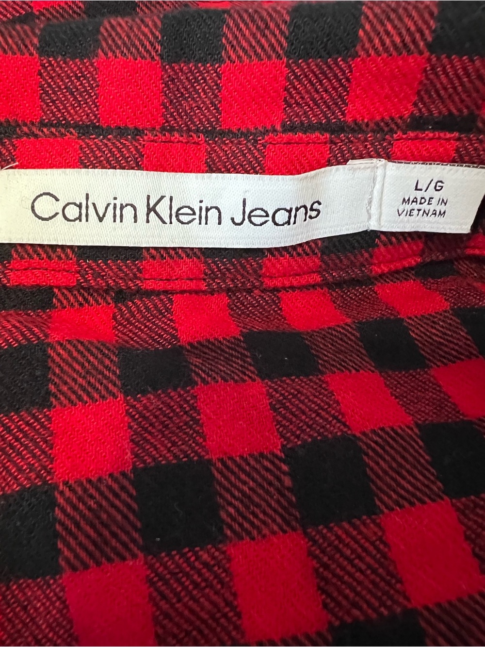 Calvin Klein Jeans Red Black Buffalo Plaid Button Front Flannel Shirt Size L - Picture 5 of 6